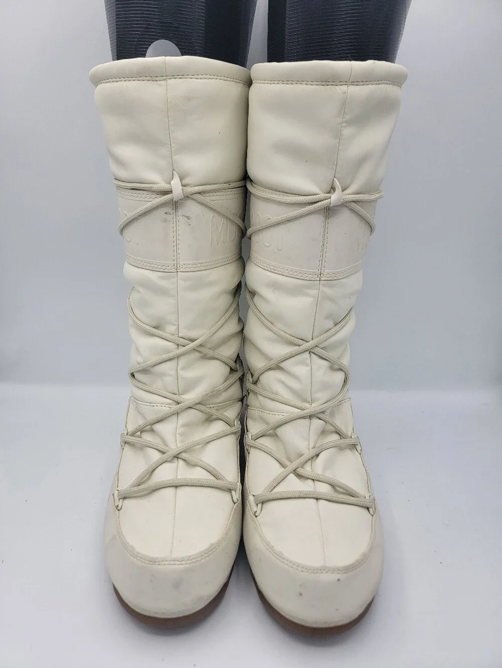 Moon Boot Tall Lace-Up Winter Boots in Off-White